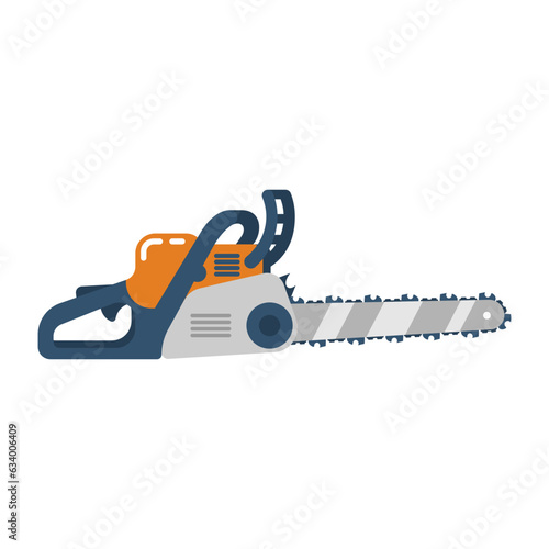 Chainsaw icon. Petrol chain saw. Professional working instrument tool. Vector illustration flat design. Isolated on white background.