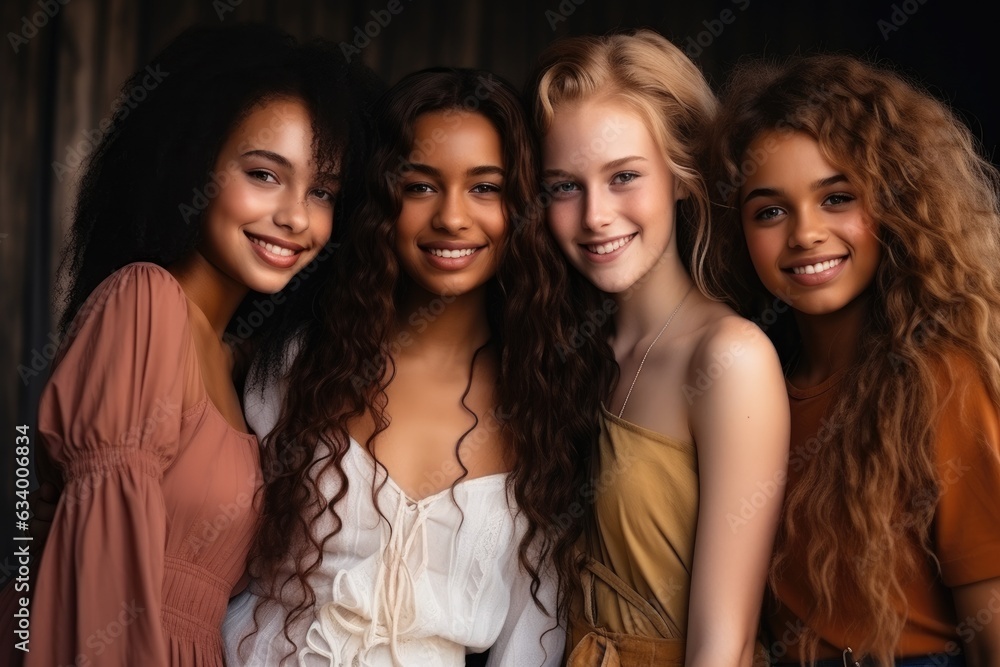 A diverse group of beautiful women with natural beauty and glowing smooth skin. Portrait of many attractive female fashion models with great skincare of all races, tones and style