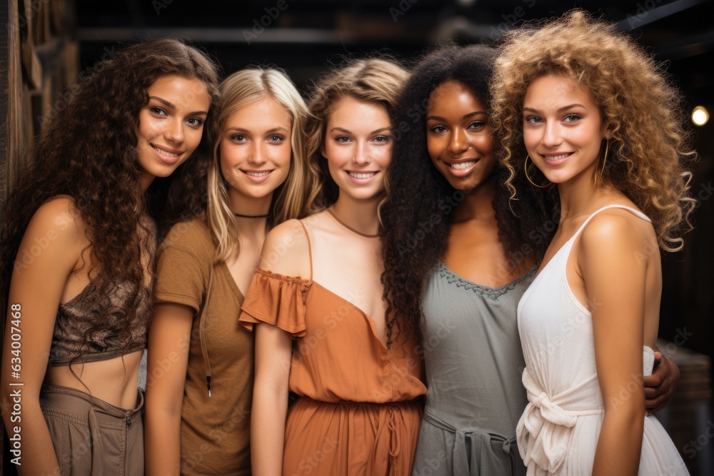 A diverse group of beautiful women with natural beauty and glowing smooth skin. Portrait of many attractive female fashion models with great skincare of all races, tones and style