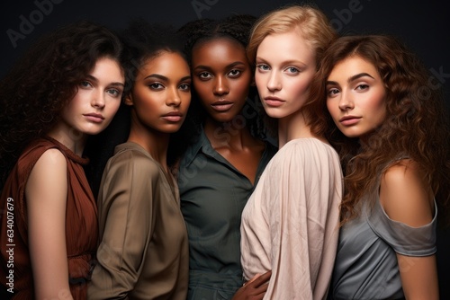 A diverse group of beautiful women with natural beauty and glowing smooth skin. Portrait of many attractive female fashion models with great skincare of all races, tones and style