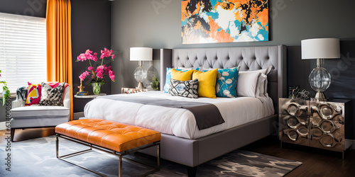 colorful modern bedroom with a floral design