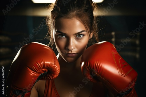 Woman's Determination in Red Boxing Gloves