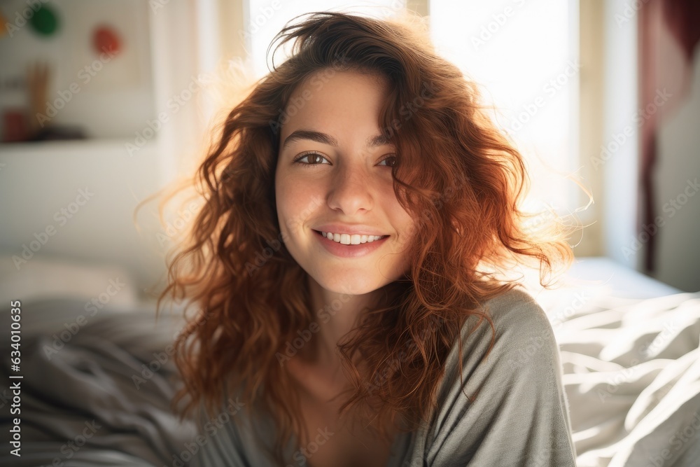 Portrait of a beautiful woman sitting on a bed Portrait of a beautiful woman sitting on a bed