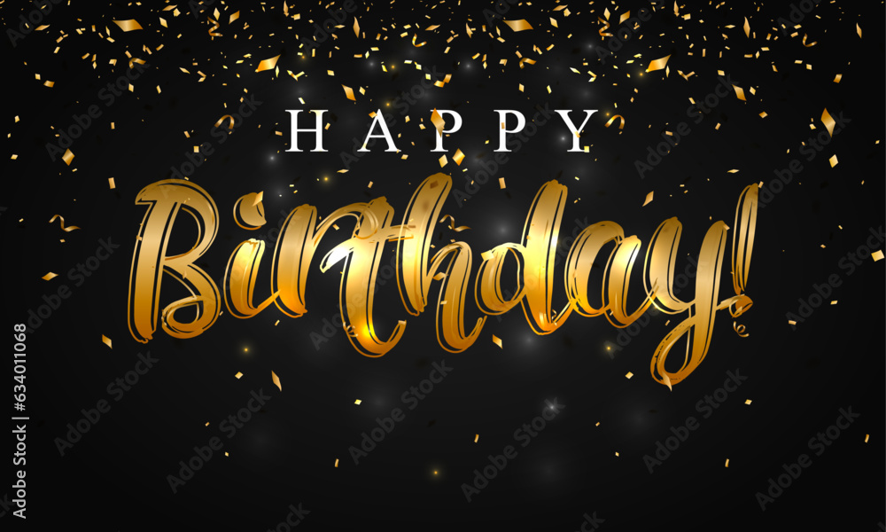 Vector Golden Text On Black Background. Happy Birthday To You Lettering For Invitation And Greeting Card, Prints And Posters. Hand Drawn Inscription, Calligraphic Design Vector Golden Text On Black Background. Happy Birthday To You Lettering For Invitation And Greeting Card, Prints And Posters. Hand Drawn Inscription, Calligraphic Design