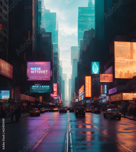 Cyberpunk Sci-Fi City With Billboards - generative ai, üretken yapay zeka, 