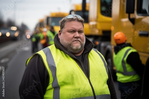 Portrait of truck driver man near truck