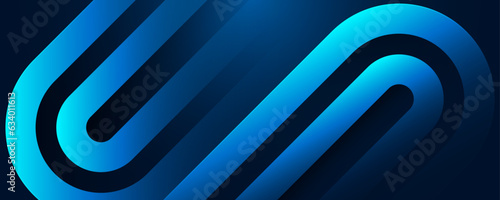 Dark blue abstract background with glowing diagonal geometric shape graphic. Modern shiny blue gradient rounded rectangle lines design. Futuristic technology concept. Vector illustration