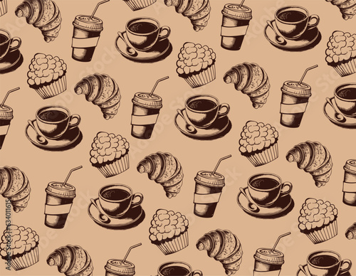 Vector coffee patten, coffee tones, design elements.