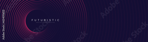 Futuristic abstract background. Glowing circle lines design. Swirl circular lines element. Future technology concept. Horizontal banner template. Suit for cover, banner, website. Vector illustration