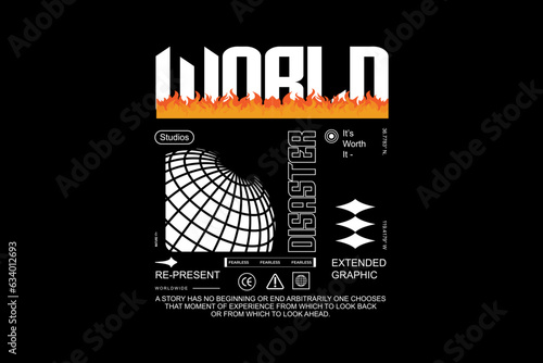 Creative burn world streetwear clothing tee concept vector graphic design templates