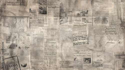 old dirty newspaper pasted on the wall. Generative Ai.