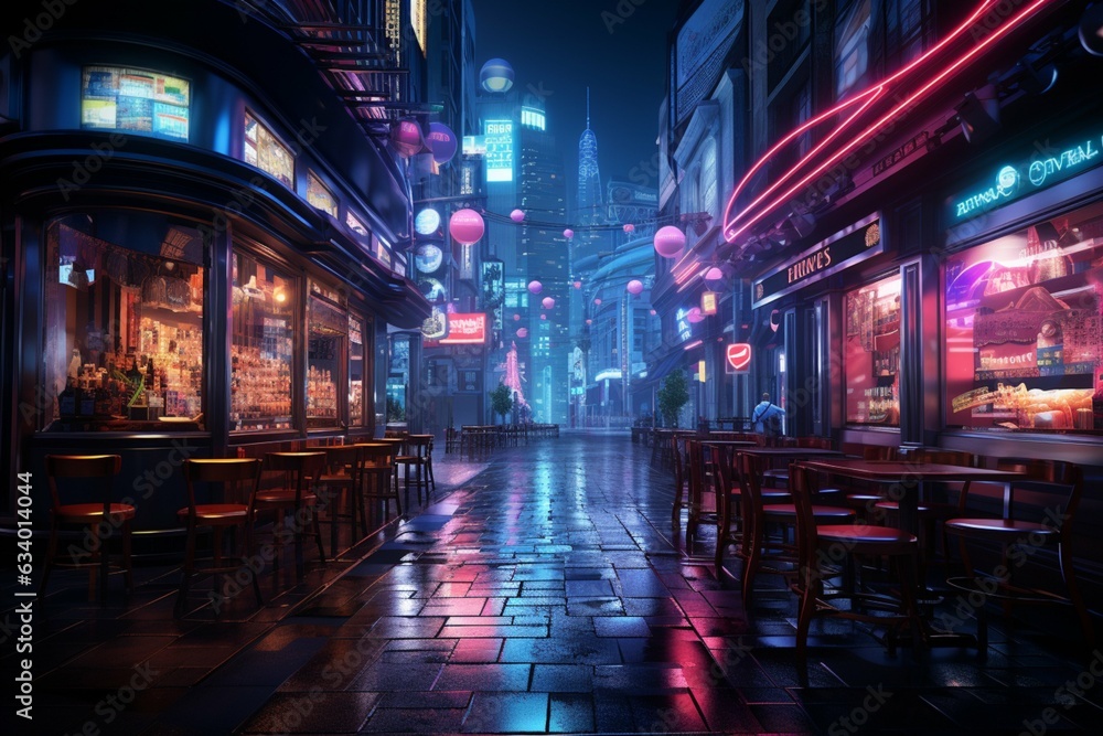 Neon lights create an electrifying atmosphere, casting a colorful glow in urban settings Generative AI