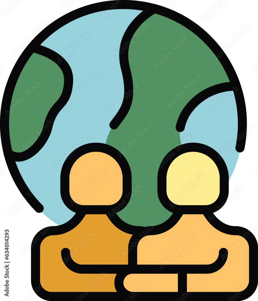 Global charity people icon outline vector. Help money. Donate event color flat
