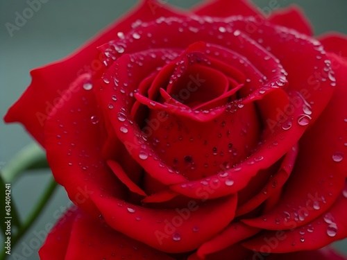 Close up macro photography of red rose with water droplets after rain  Ai generation
