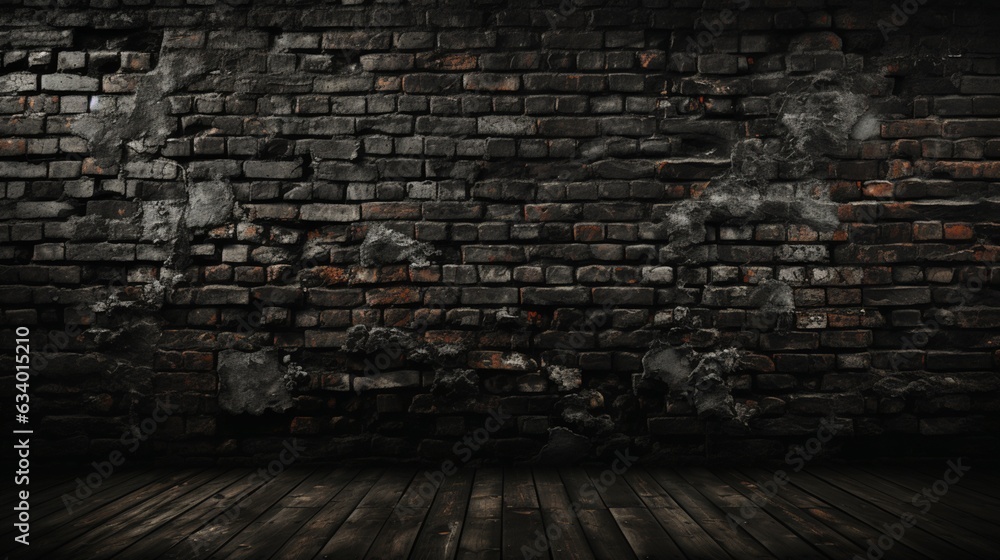 Black brick wall textured background.