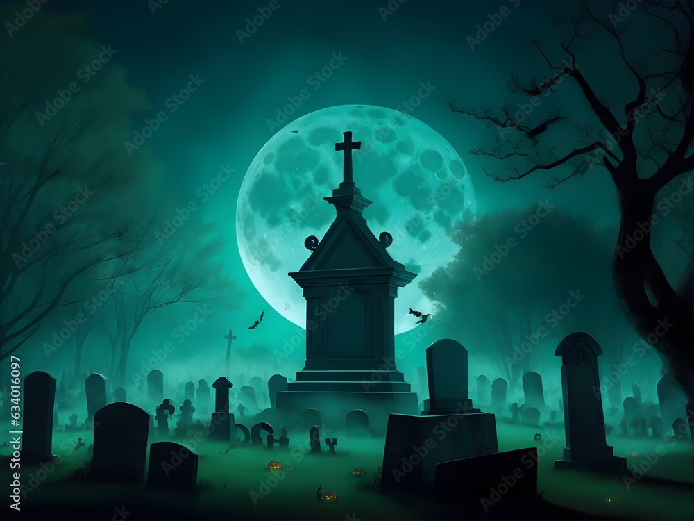 Grave at Cemetery at Halloween Night Grave at Cemetery at Halloween Night
