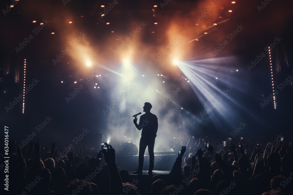 At a concert, there is a man who is standing in front of the crowd