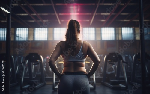 Woman at Gym Back View. Generative AI