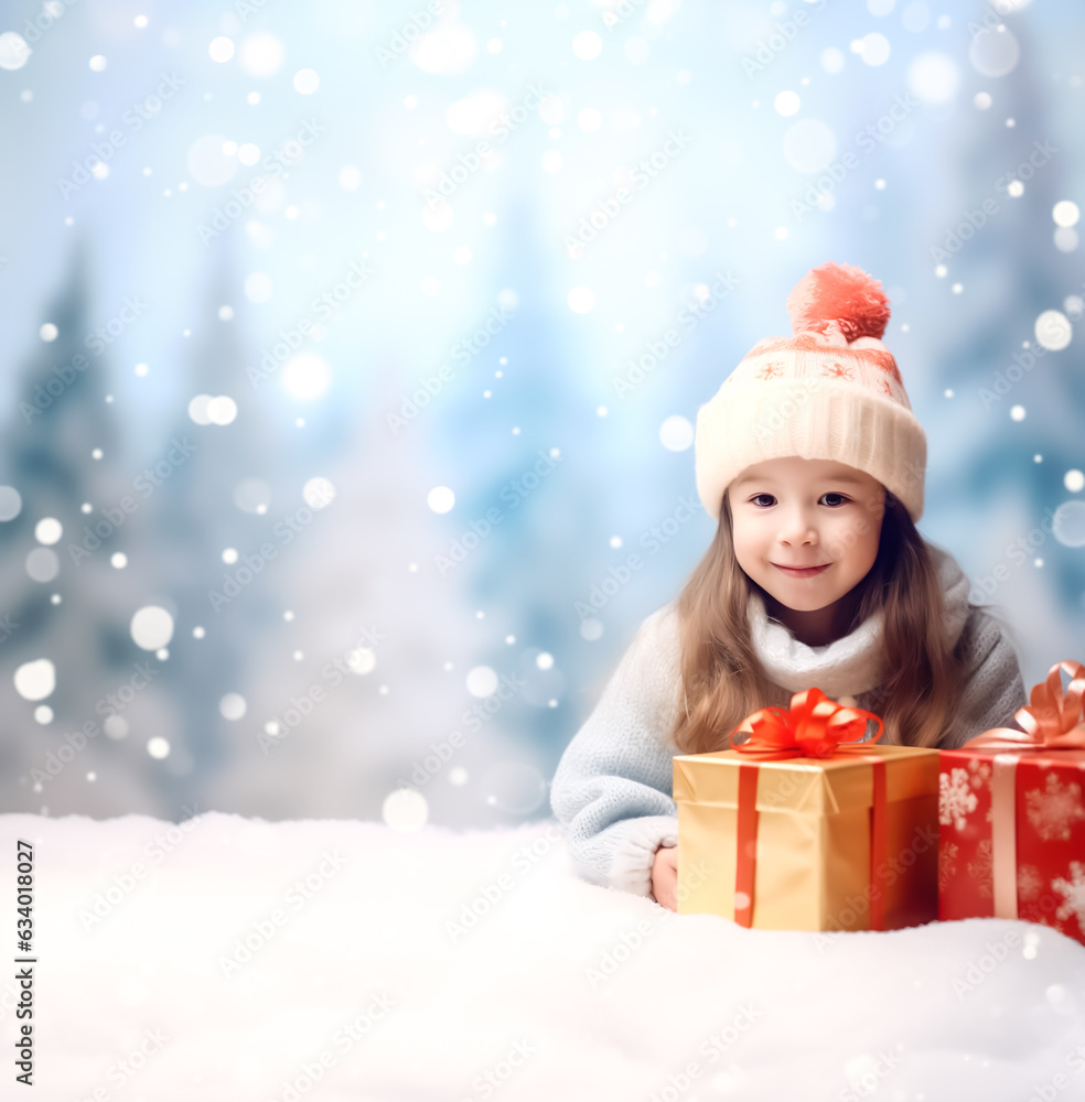Cute asia girl with luxury gift box present in snow falling.happy new year and celebration festival.generative ai images Cute asia girl with luxury gift box present in snow falling.happy new year and celebration festival.generative ai images