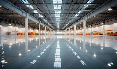 Huge distribution warehouse. Empty logistic warehouse.Industrial building or modern factory for manufacturing production plant or large warehouse  