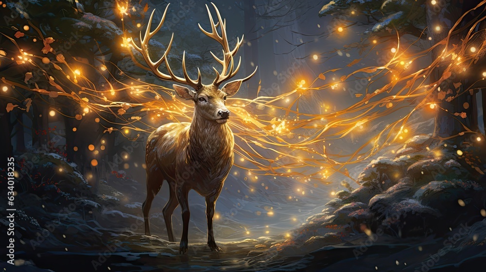 A magical depiction of a festive Christmas reindeer, capturing the enchantment and wonder of the 