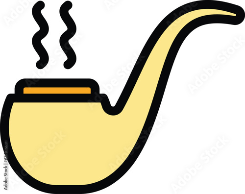 Wood smoking pipe icon outline vector. Cigarette smoke. Alcohol pack color flat