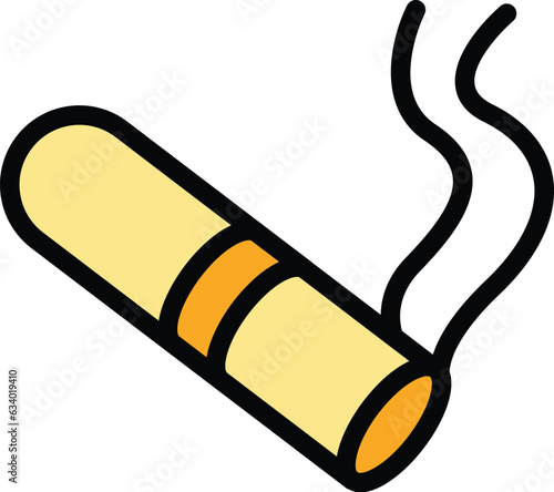 Burning cigar icon outline vector. Cigarette tobacco. Smoke filter color flat