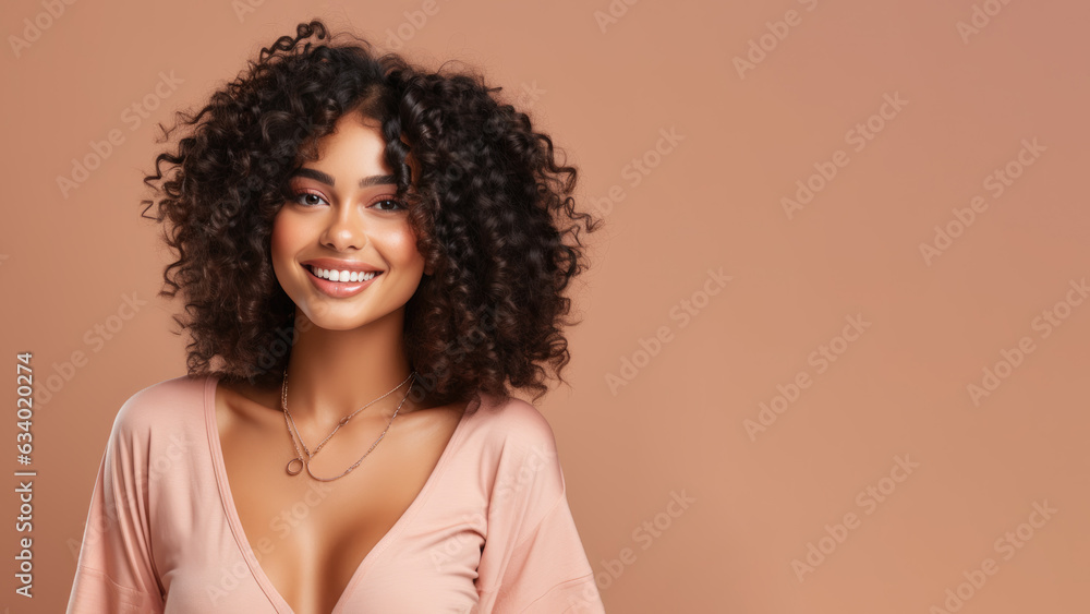 Beautiful optimistic Afro American woman has a well cared complexion Beautiful optimistic Afro American woman has a well cared complexion