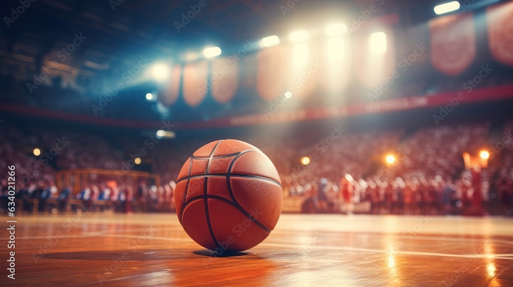 Basketball in the sport arena, blurred background, . Created using Generative AI technology. Basketball in the sport arena, blurred background, . Created using Generative AI technology.