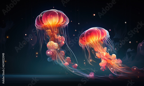 Pink jellyfish floating in the water. Undersea world. © Andreas