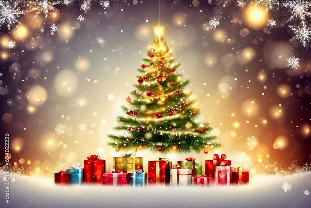 Christmas tree with gifts and decorations