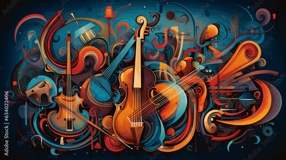 Music Harmony Abstract Illustration Of Musical Instruments From Around Music Harmony Abstract Illustration Of Musical Instruments From Around