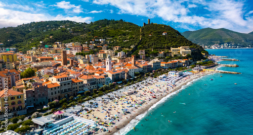 Aerial view of Noli on the Italian Riviera, Liguria, Italy photo