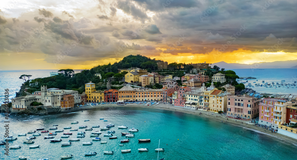 View of the Bay of Silence in Sestri Levante, Liguria, Italy