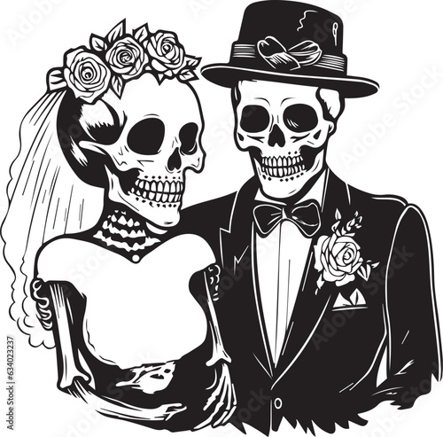 Skull Wedding, Skeleton Wedding, Halloween Wedding, Bride and groom, Wedding, new family vector illustration, SVG	