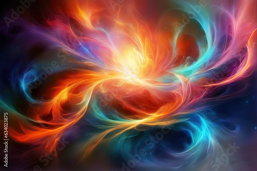 Abstract background multicolored plasma, explosion of colored smoke on black background.