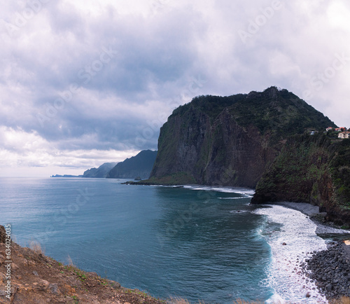 Mountainous coastline on island 