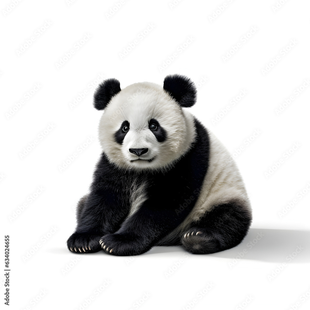 Panda sitting isolated on white