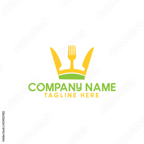 Food Logo Concept. Fork and Knife Crown Background.
