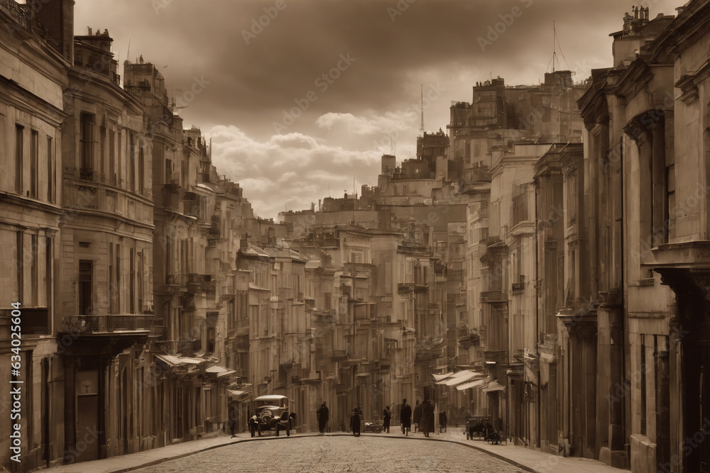 sepia toned old street in the town