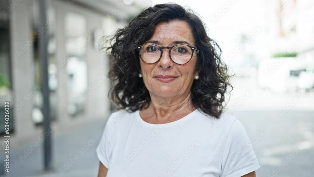 Middle age hispanic woman smiling confident standing at street Middle age hispanic woman smiling confident standing at street
