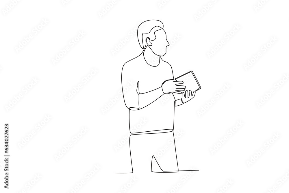 One continuous line drawing of a Library customers are looking for books

