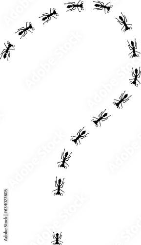 Ant silhouettes trail illustration in shape of question mark. disinfection concept.