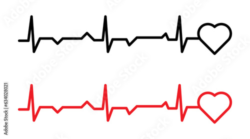 Red,black heartbeat line icons on white background, pulse rate monitor, vector illustration.