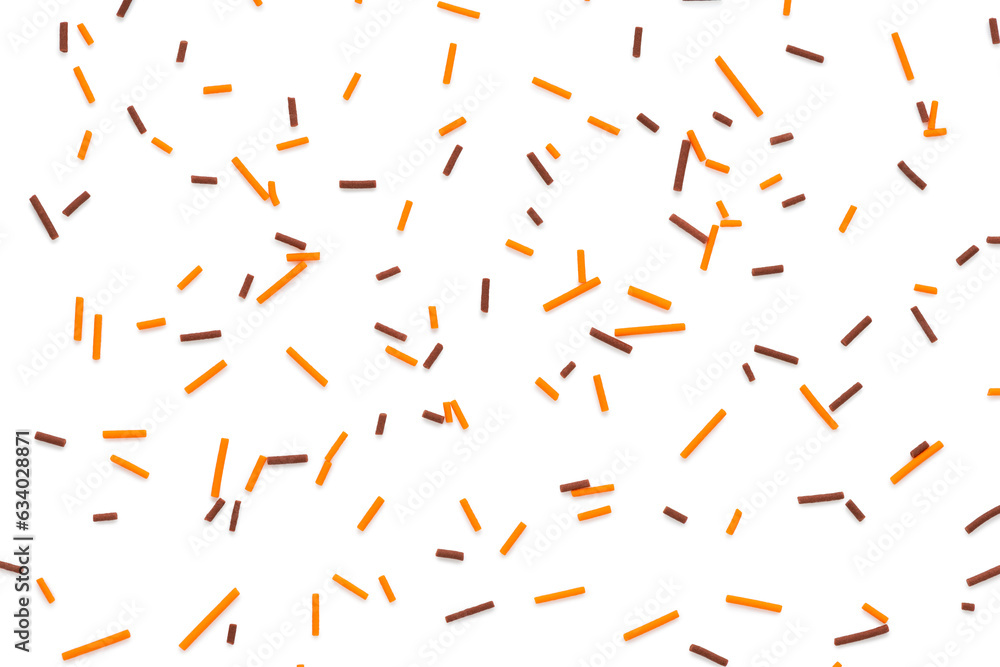 trendy pattern of orange sprinkles isolated on white for concept of Halloween party background of design banner, poster, flyer, card, postcard, cover, brochure