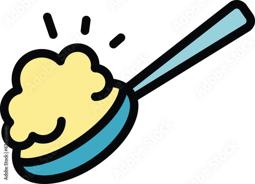 Spoon cereal icon outline vector. Milk breakfast. Muesli oat color flat