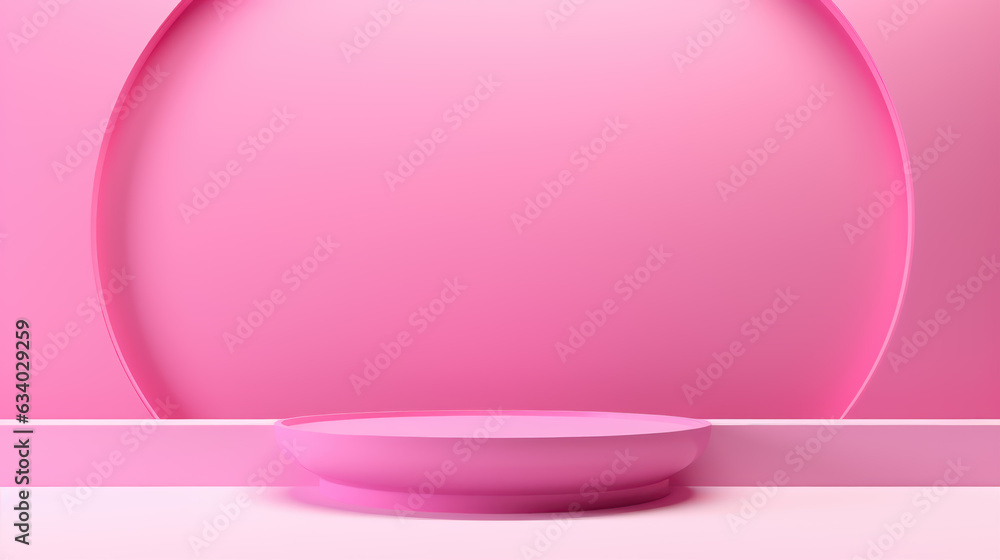 Pink Circular Platform on a White Surface with a Pink Backdrop AI Generative Pink Circular Platform on a White Surface with a Pink Backdrop AI Generative