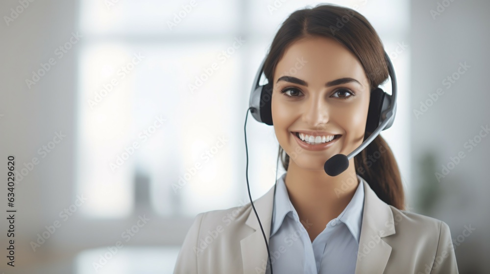 Customer Service Women Call Center Operator Communication with Headset and Microphone Customer Service Women Call Center Operator Communication with Headset and Microphone