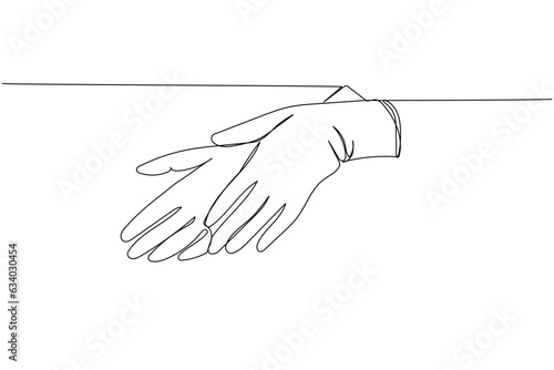Medical gloves, protection, hygiene, sterility, medical supplies, equipment one line art. Continuous line drawing of medication, clinical, disposable, tool, surgery
