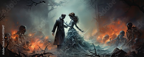 Halloween Party Card, Couple in love on the night of all the dead.